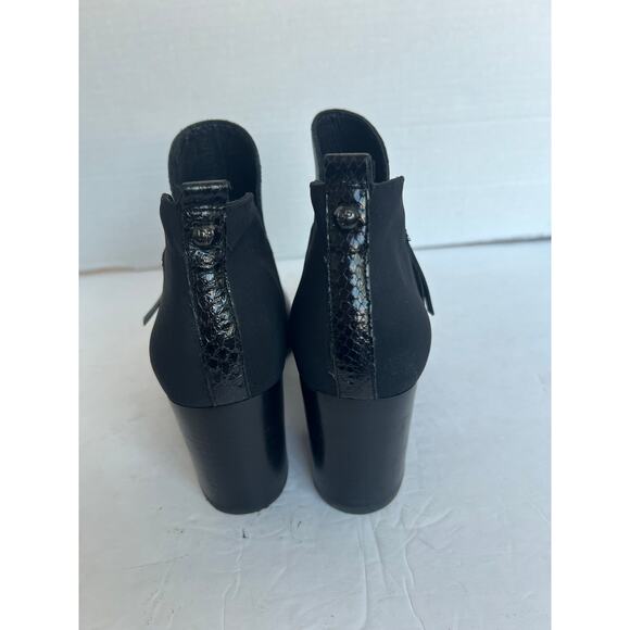 Donald J. Pliner Black Leather and Suede Almond Toe Block Heel Ankle Boots 9.5M - Picture 6 of 10